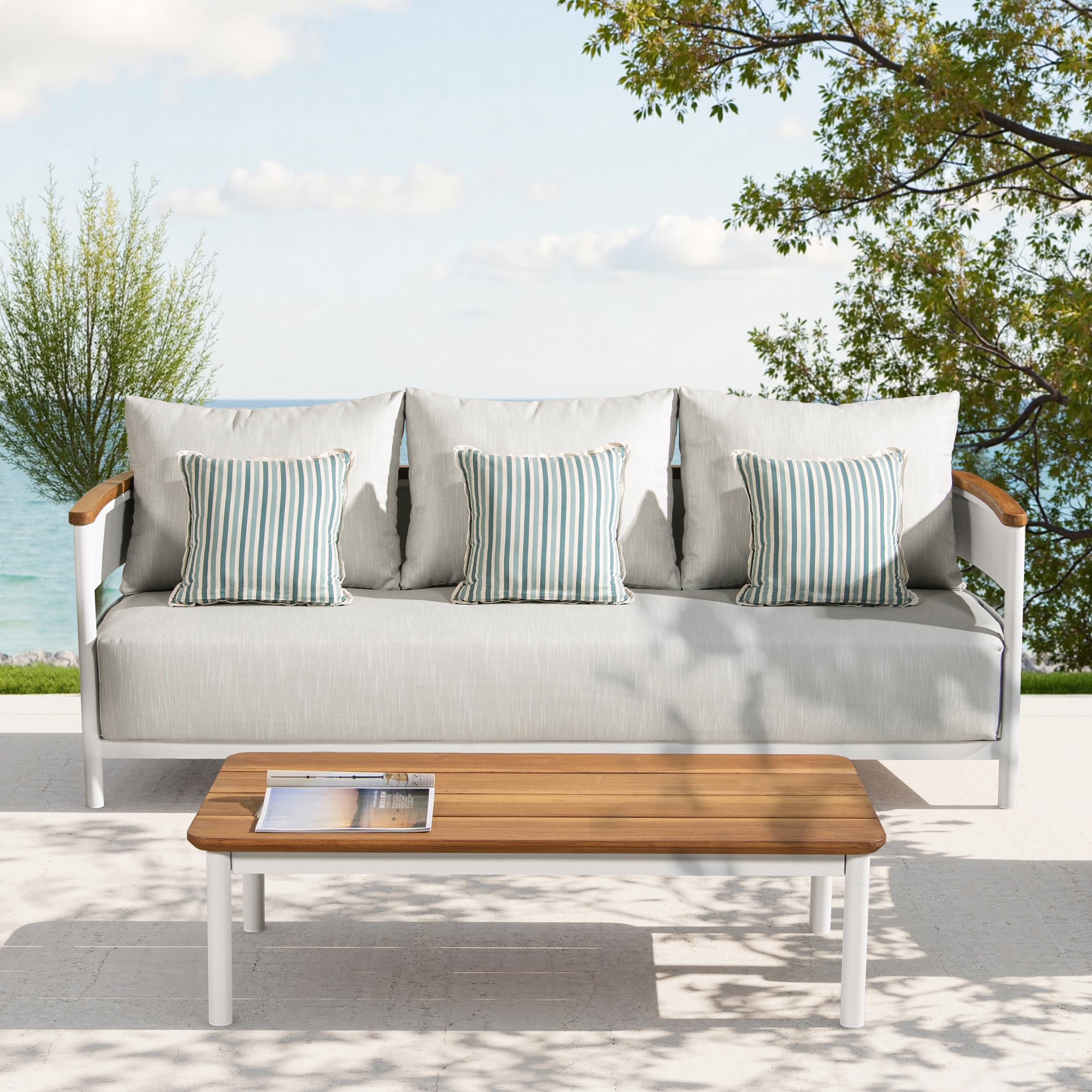Jennifer Taylor ペールグレークッション パンヤ入り② Amazon.com : Jennifer Taylor Home Rhodes 2pc Upholstered Teak